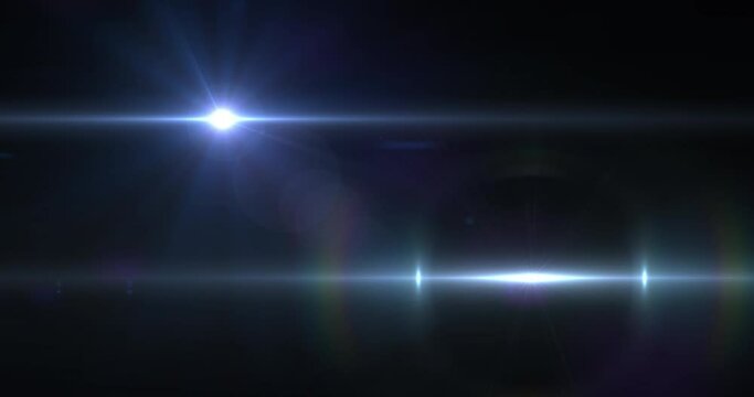 Animation of two beams of white light moving across dark background