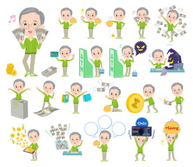 お金や経済に関する緑ジャージ高齢男性のセット