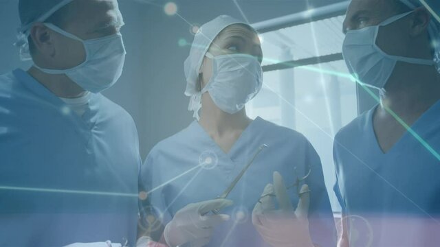 Animation of network of connections over surgeons in operating theatre