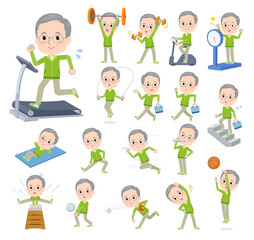 エクササイズやスポーツに関する緑ジャージ高齢男性のセット