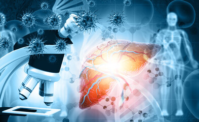 Diagnosis Liver Disease, Medical Research, Molecular Analysis, scientific background, 3d illustration