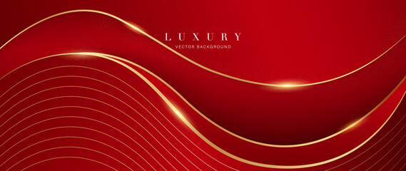 Luxury red background vector. Abstract red and golden lines background with glow effect. Modern style wallpaper for Chinese New Year, ads, sale banner, business presentation and packaging design.