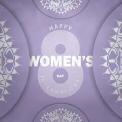 Brochure template international womens day purple color with vintage white pattern