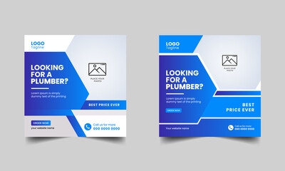 Plumbing service social media post design banner template.