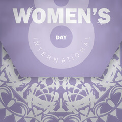 Brochure template international womens day purple color with vintage white pattern