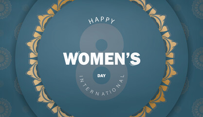 Brochure template march 8 international womens day in blue color with luxury gold ornaments