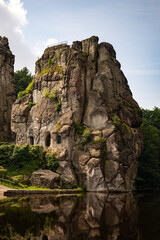 The Externsteine, a prominent sandstone rock formation in the Teutoburg Forest, near the town of Horn-Bad Meinberg in the district of Lippe in North Rhine-Westphalia (Germany).