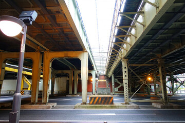 A Railroad underpass in Tokyo city, Japan - obrazy, fototapety, plakaty