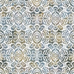 Seamless neutral tan and white distressed grungy motif surface pattern design for print. High quality illustration. Textured textile repeat print swatch. Aged gray dirty elegant abstract illustration.