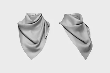 Poster Knitted Silk shawl scarf isolated on a background. Mock up front and side view. Stylish neckerchief tied into knot. 3d rendering. © Leyla