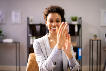 Fototapeta na wymiar Woman Clapping In Online Video Conference Business
