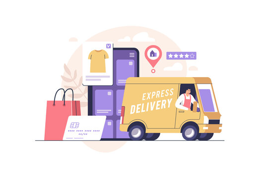 Online store and order delivery service online. Vector illustration.