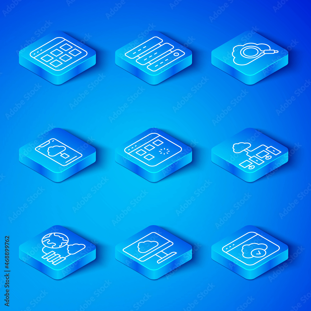 Aufkleber set line network cloud connection, loading data window, cloud technology transfer, computer network,