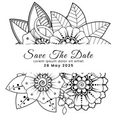 Save the date with mehndi flower. decoration in ethnic oriental, doodle ornament.