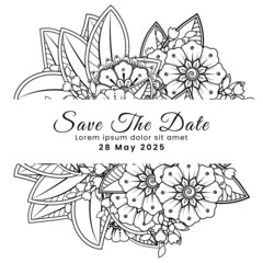 Save the date with mehndi flower. decoration in ethnic oriental, doodle ornament.