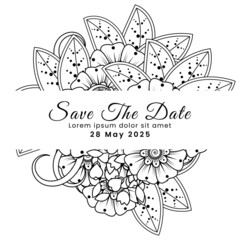 Save the date with mehndi flower. decoration in ethnic oriental, doodle ornament.