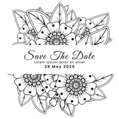 Save the date with mehndi flower. decoration in ethnic oriental, doodle ornament.