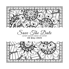 Save the date with mehndi flower. decoration in ethnic oriental, doodle ornament.