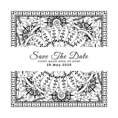 Save the date with mehndi flower. decoration in ethnic oriental, doodle ornament.