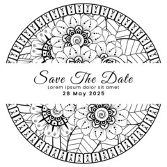 Save the date with mehndi flower. decoration in ethnic oriental, doodle ornament.