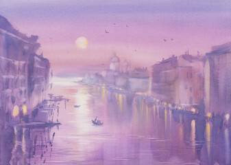 Grand canal in Venice in the morning watercolor background - 468901301