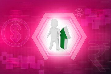 3d illustration man standing with green arrow
