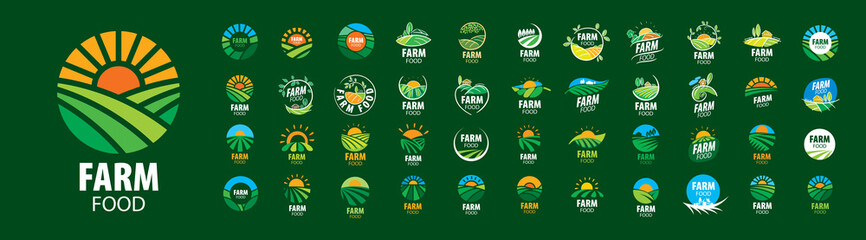A set of vector Farm Food logos on a green background - 468901984