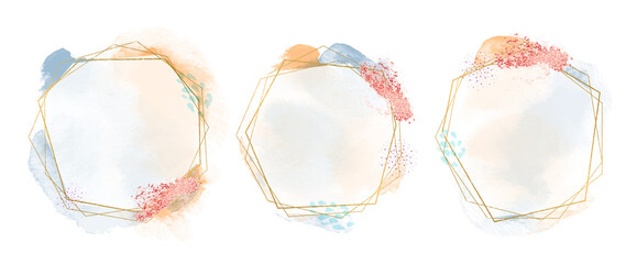 Abstract watercolor frame background vector.  Modern art with gold foil, Gold glitter and watercolor brush strokes. Vector illustration.