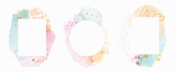 Abstract watercolor frame background vector.  Modern art with gold foil, Gold glitter and watercolor brush strokes. Vector illustration. © TWINS DESIGN STUDIO