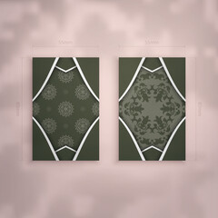 Dark green business card with vintage white pattern for your personality.