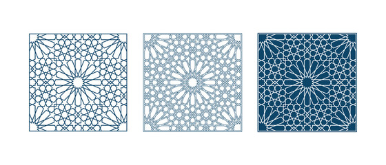 Set of Islamic traditional mosaic for greetings cards decoration and design isolated on white backgrounds. Vector illustration.