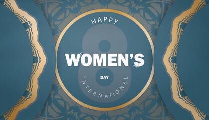 Flyer 8 march blue with vintage gold ornament