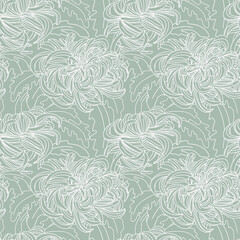 Seamless floral pattern. Chrysanthemum flowers on blue background