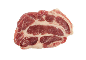 sliced raw pork meat isolated on white background. Top view. clipping path