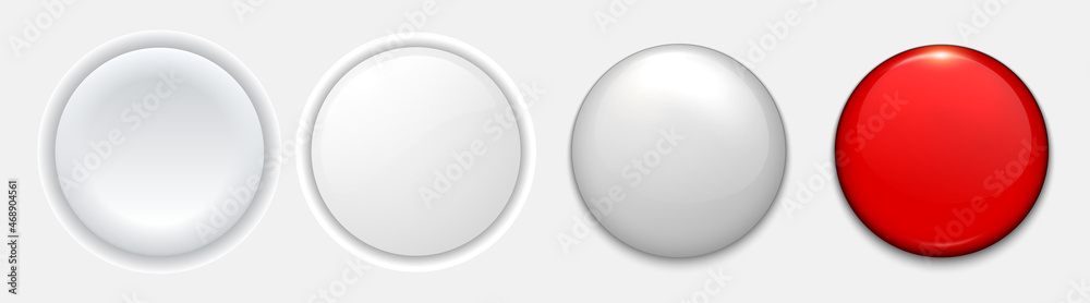 Aufkleber White buttons for user interface, simple circle 3D modern design for mobile, web, social media, business. Neumorphism flat style vector editable illustration. White gray color minimal style UI icons s