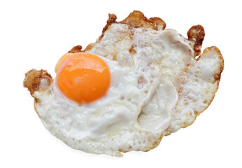 Fried egg isolated on white background, top view food cooking photo. Food background.Clipping path.