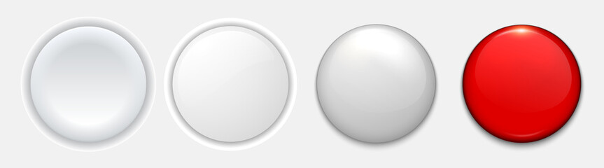 White buttons for user interface, simple circle 3D modern design for mobile, web, social media, business. Neumorphism flat style vector editable illustration. White gray color minimal style UI icons s