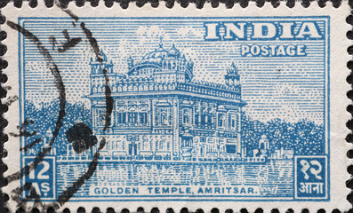 India - circa 1949: a postage stamp from India showing the highest Sikh sanctuary: Golden Temple,...