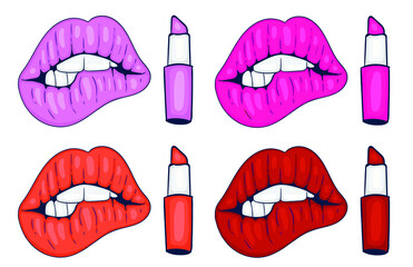 Obraz premium Colorful Hand Drawn Lips and Lipstick With different color