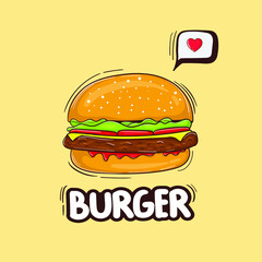 Colorful Hand Drawn Cheese Burger Illustration