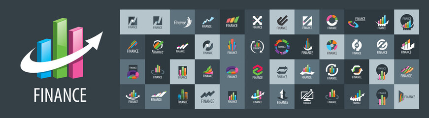 A set of vector Finance logos on a gray background