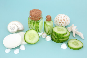 Fresh cucumber organic spa beauty skincare and body treatment.   Natural hydrating cleanser and...
