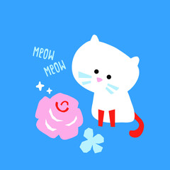 Vector illustration of scandinavian print with cute doodle cat and flower for kids fabrics, t-short print ,greeting card,sticker