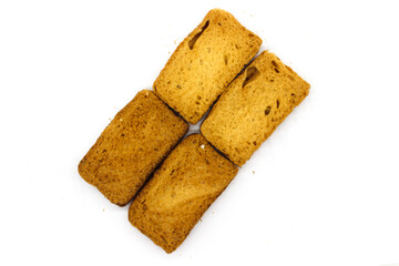 Crispy rusk on white background with selective focus