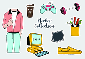 Colorful Hand drawn stickers collection