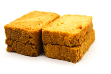 Crispy rusk on white background with selective focus