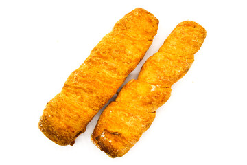 Puff cream Rolls on white background with selective focus