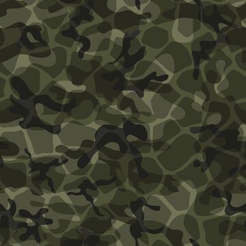 Military camouflage pattern, trendy vector background, forest seamless texture