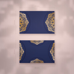 Presentable business card in dark blue with gold mandala pattern for your personality.