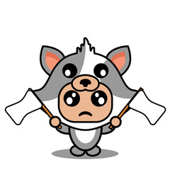 vector cartoon character cute pet cat mascot costume holding two white flags